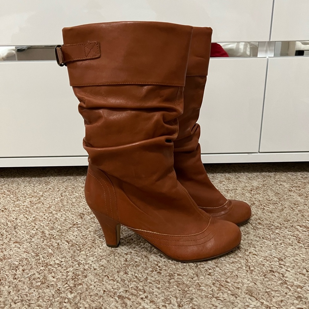 Steve Madden Legion Slouchy Boots almond toe genuine leather Tan